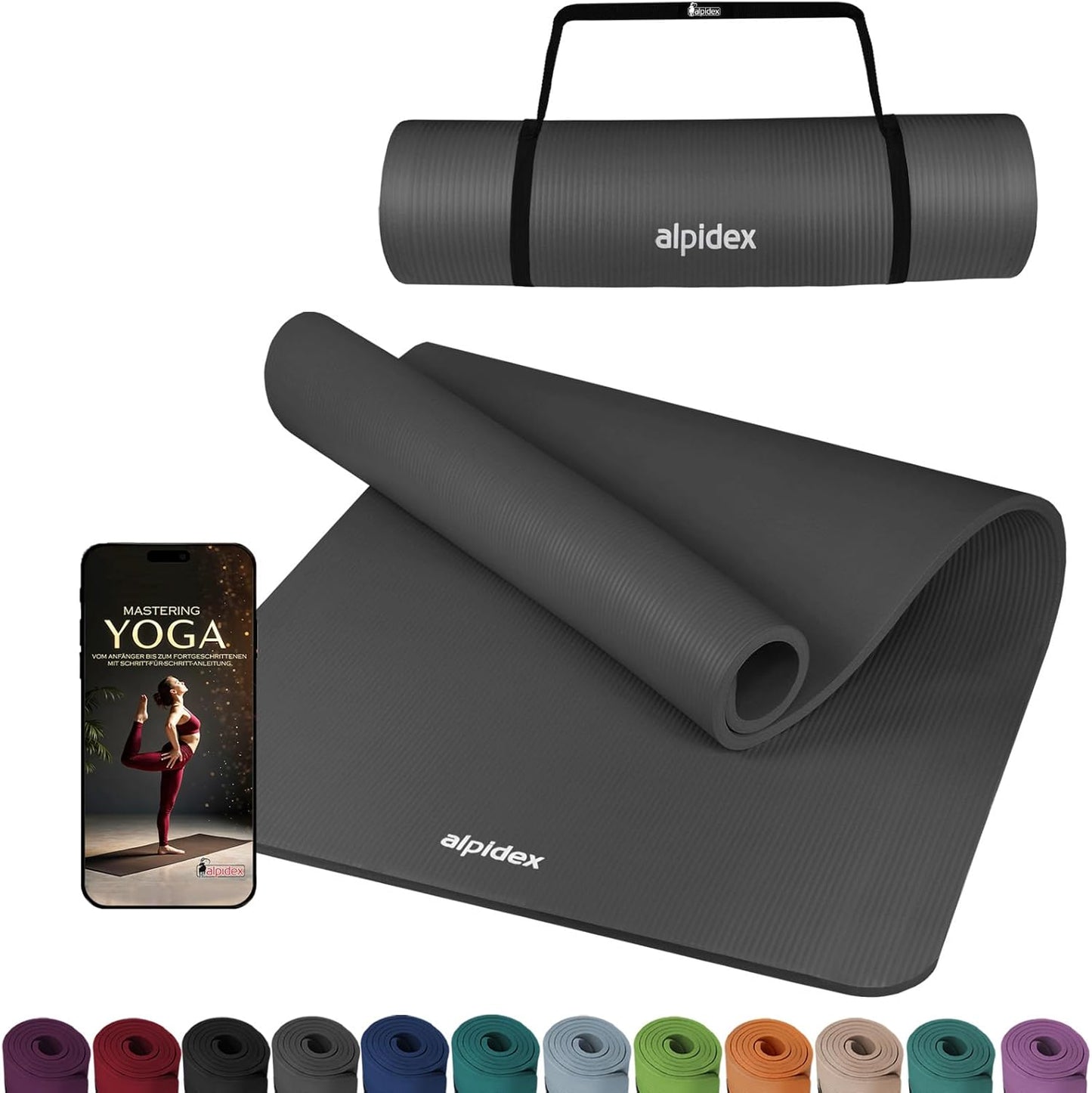 ALPIDEX Yoga Fitnessmatte – Extra Dick 1,5 cm | Rutschfest & Gelenkschonend | Für Yoga, Pilates & Home Workout