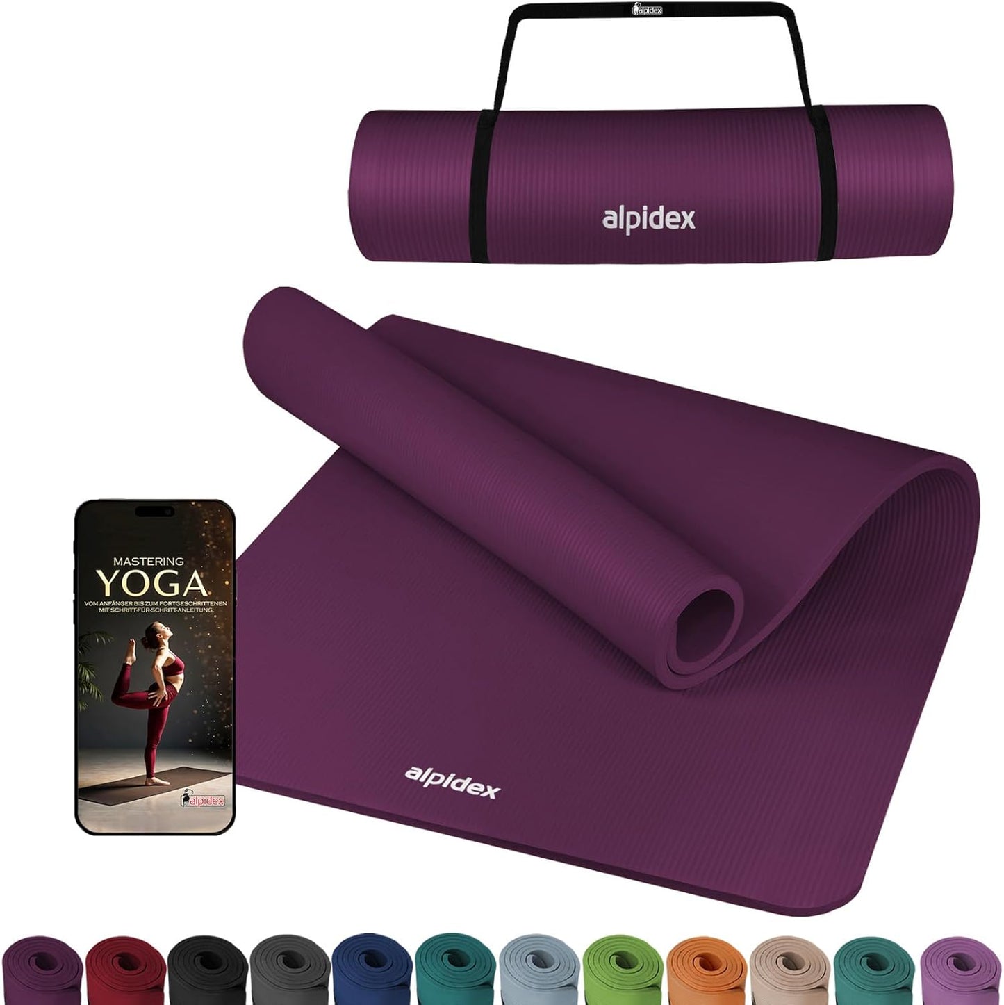 ALPIDEX Yoga Fitnessmatte – Extra Dick 1,5 cm | Rutschfest & Gelenkschonend | Für Yoga, Pilates & Home Workout