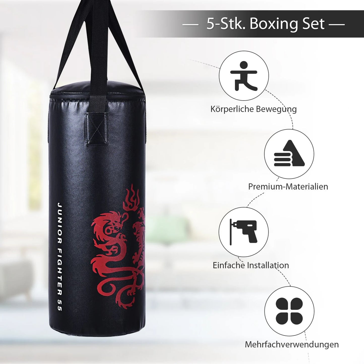 10KG Boxsack-Set Mit 8Oz Boxhandschuhen Kinder Punchingsack Punching Bag Boxing Bag