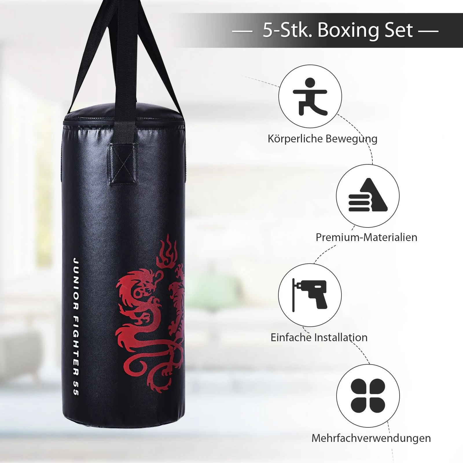 10KG Boxsack-Set Mit 8Oz Boxhandschuhen Kinder Punchingsack Punching Bag Boxing Bag