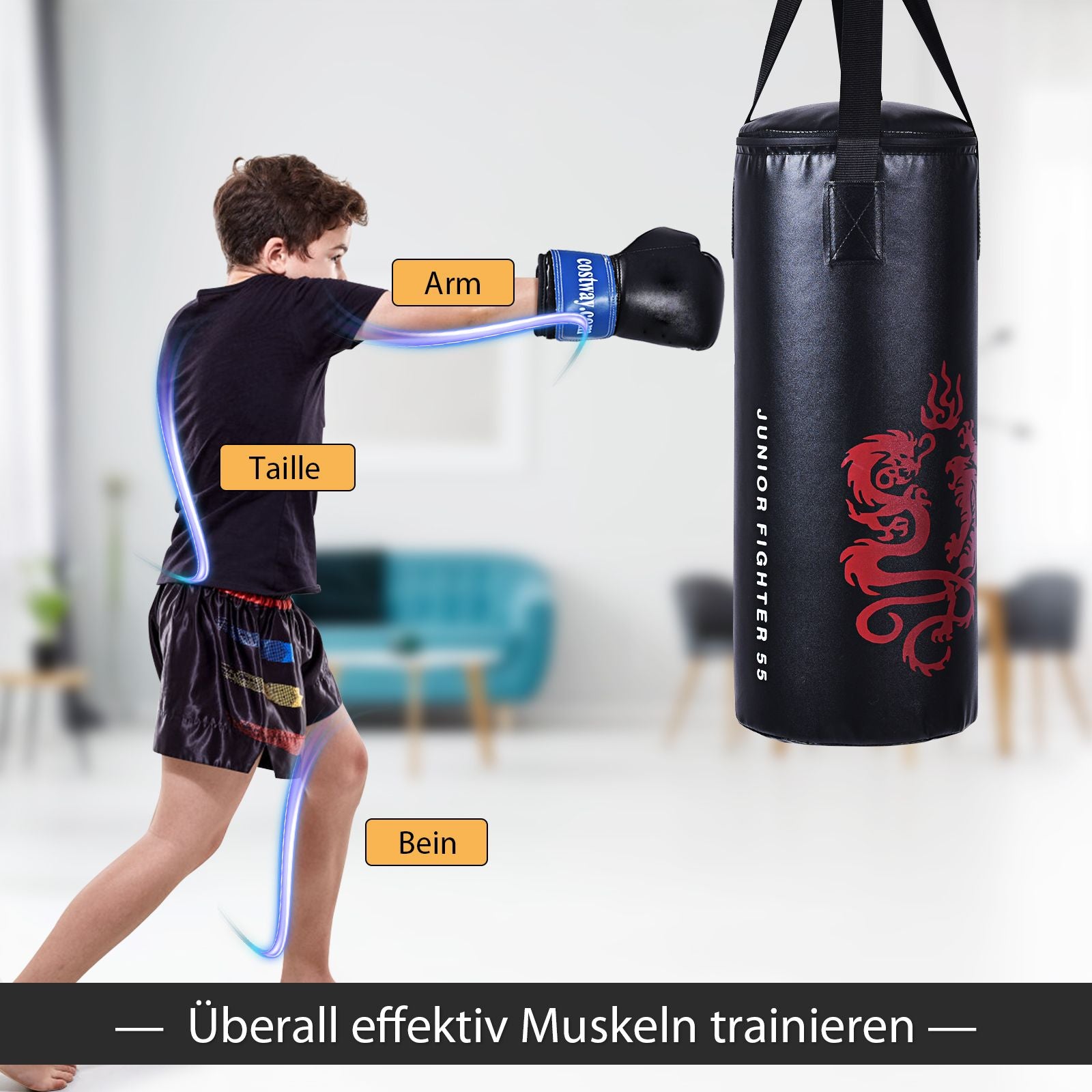 10KG Boxsack-Set Mit 8Oz Boxhandschuhen Kinder Punchingsack Punching Bag Boxing Bag