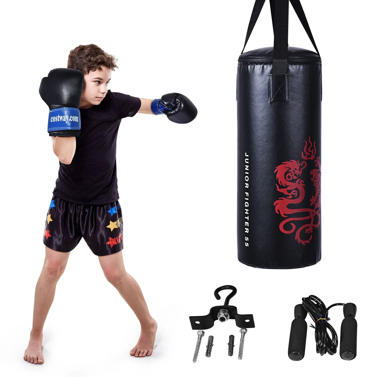 10KG Boxsack-Set Mit 8Oz Boxhandschuhen Kinder Punchingsack Punching Bag Boxing Bag